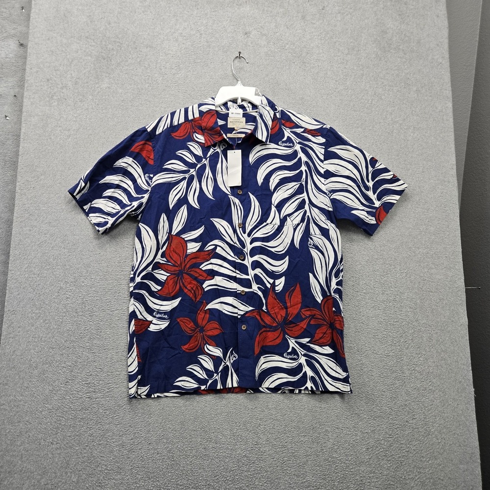 Quiksilver Men Button Up Shirt L Blue Shirt Floral Waterman Fourth Flower NWT